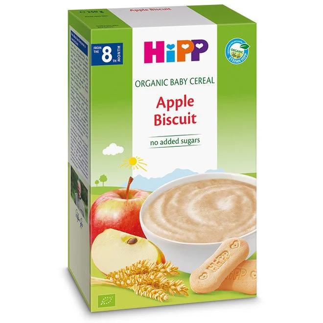 Terci fara lapte HiPP din cereale integrale cu biscuiti si mar (8+ luni), 250 g foto