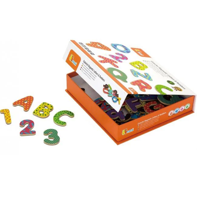 Magneti colorati din lemn Viga Toys Litere si Cifre, 77 piese foto