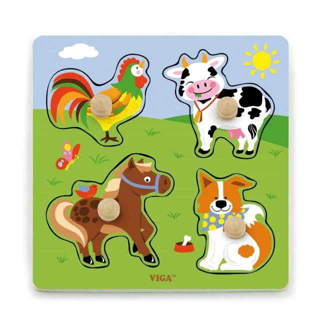 Puzzle din lemn Viga Toys Animale, 4 piese foto