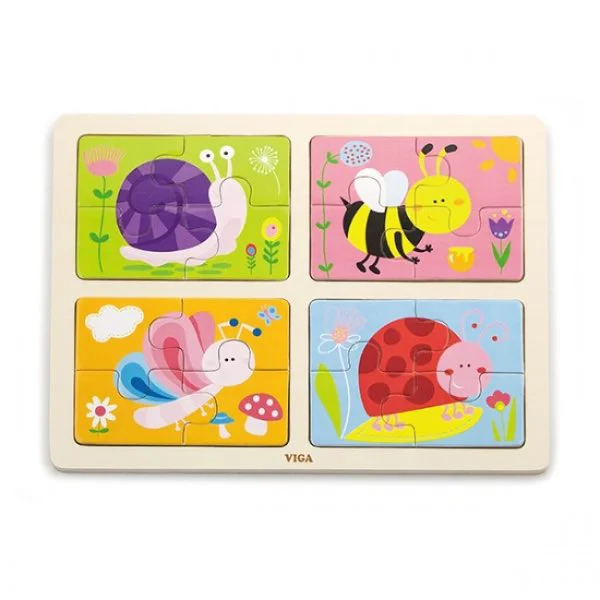 Puzzle din lemn 4 in 1 Viga Toys Insects, 16 piese foto