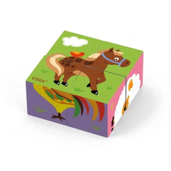 Cub-puzzle pe 6 parti din lemn Viga Toys Farm Animals foto