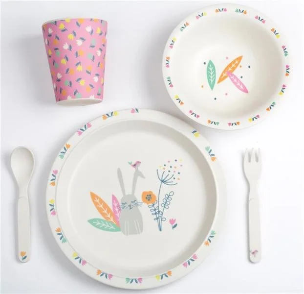 Set de alimentatie BabyGo Bamboo Rabbit din fibre de bambus, 5 piese foto