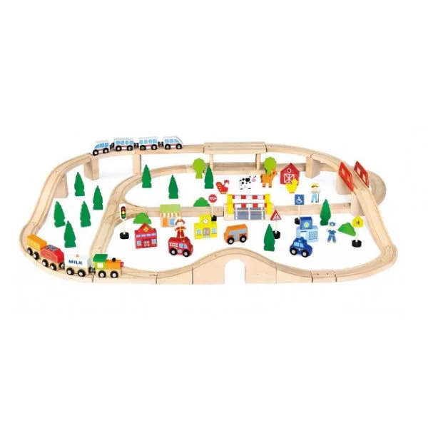 Set de joc din lemn Viga Toys Train Set, 90 piese foto