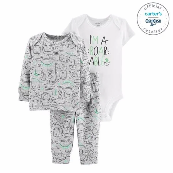 Carter's Set 3 piese Dinozaur - body, bluza si pantaloni foto