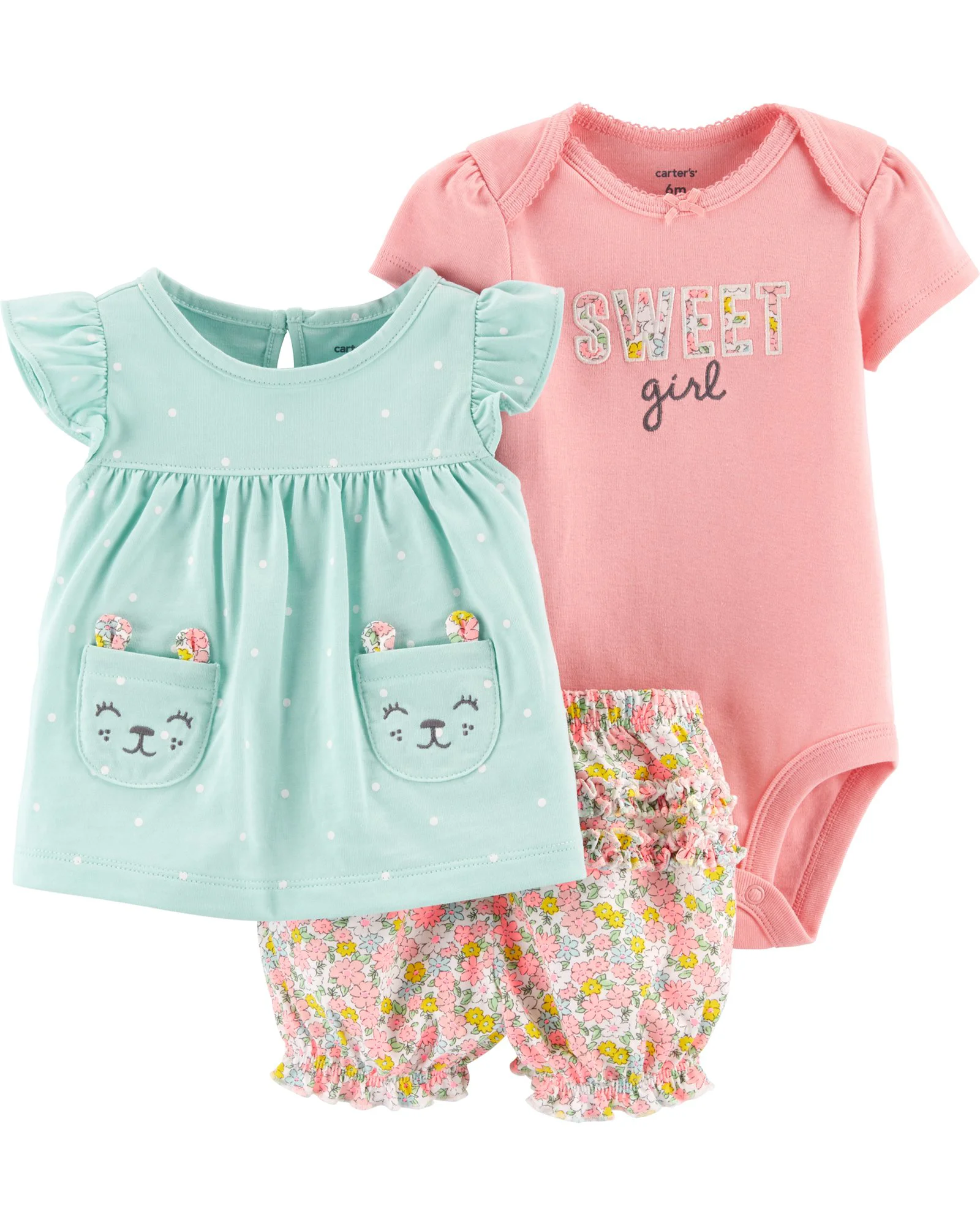 Carter's Set 3 piese Floral - body, tricou si pantaloni scurti foto