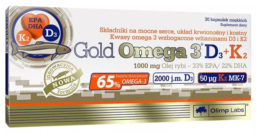 Пищевая добавка Omega 3 Gold D3+K2 Olimp Labs, 30 капсул