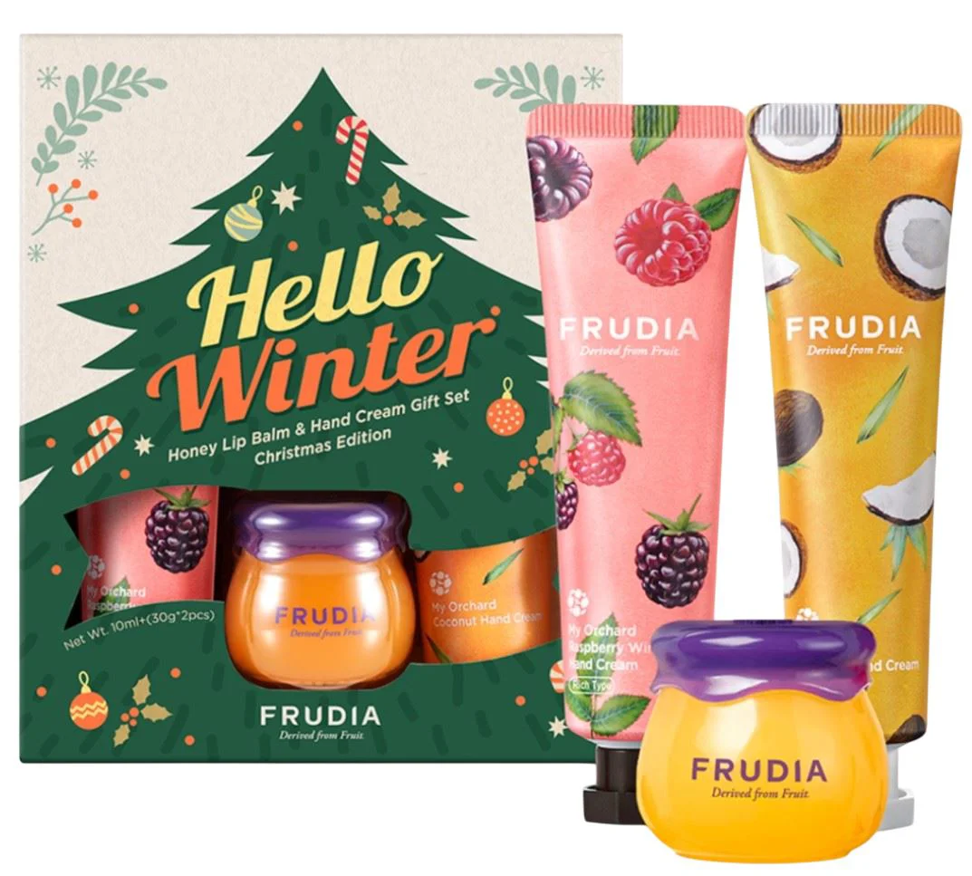 Set balsam de buze si crema pentru maini Frudia Honey Gift Set Hello Winter