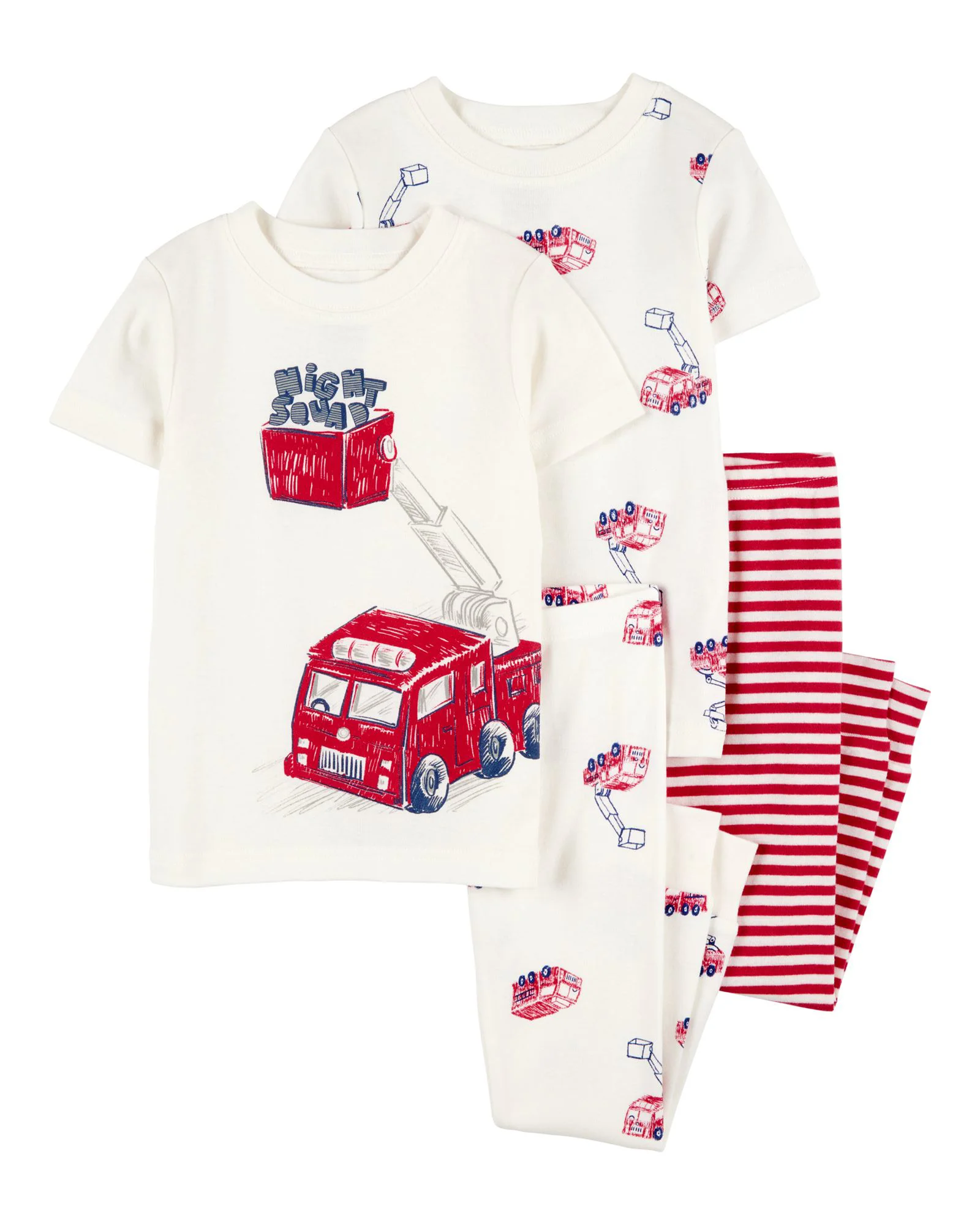 Carter's Set 2 pijamale White-Red Firetruck