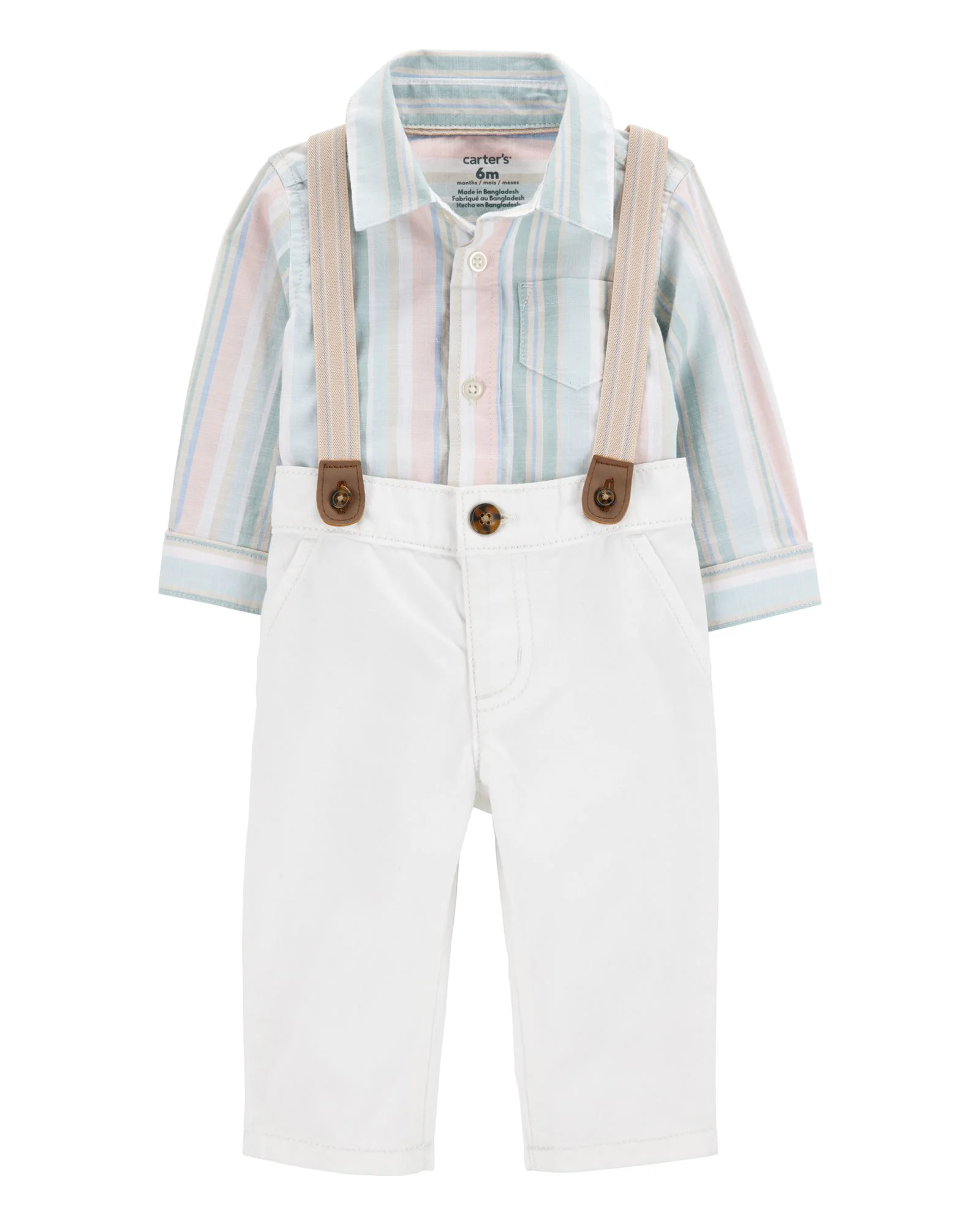 Carter's Set 3 piese Striped Polo - Body tip camasa, pantaloni si bretele