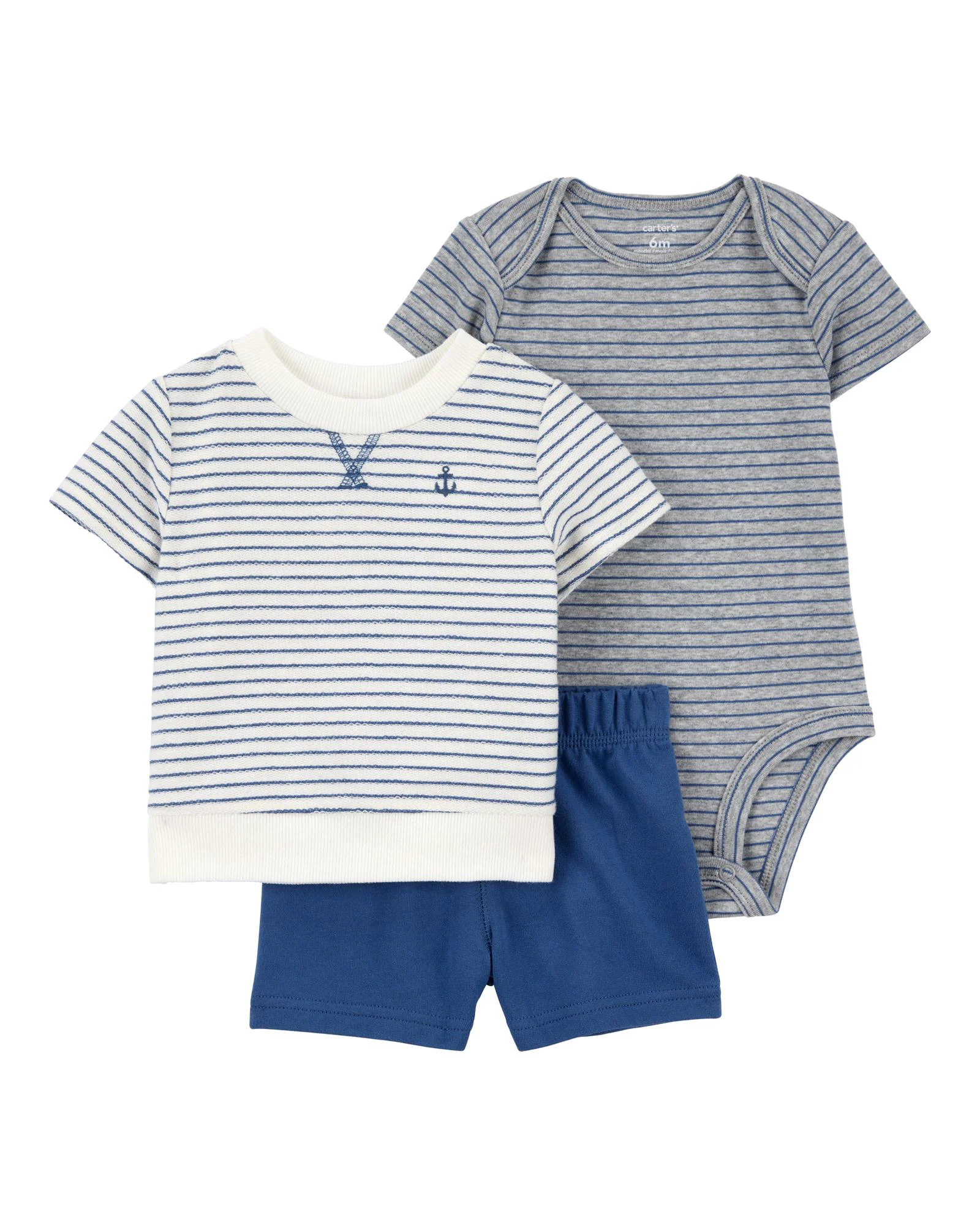 image for Carter's Комплект 3 в 1 Боди, шорты и футболка Blue Striped foto