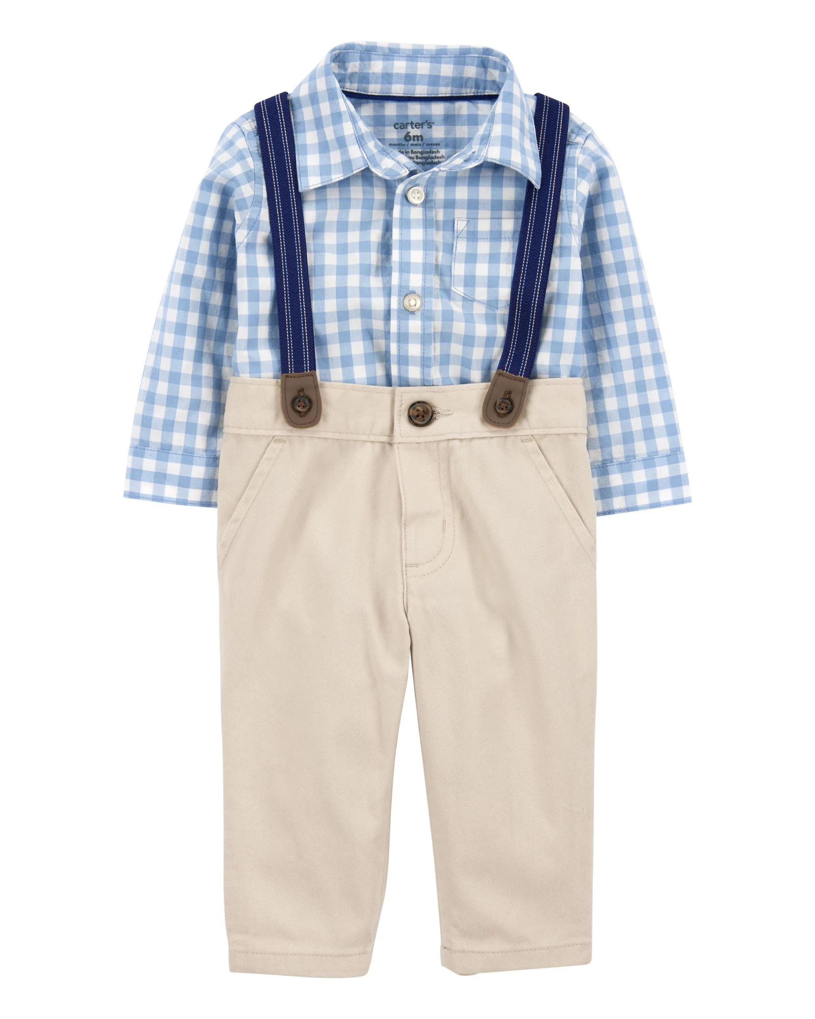 Carter's Set 3 piese Blue Gingham - Body tip camasa, pantaloni si bretele foto