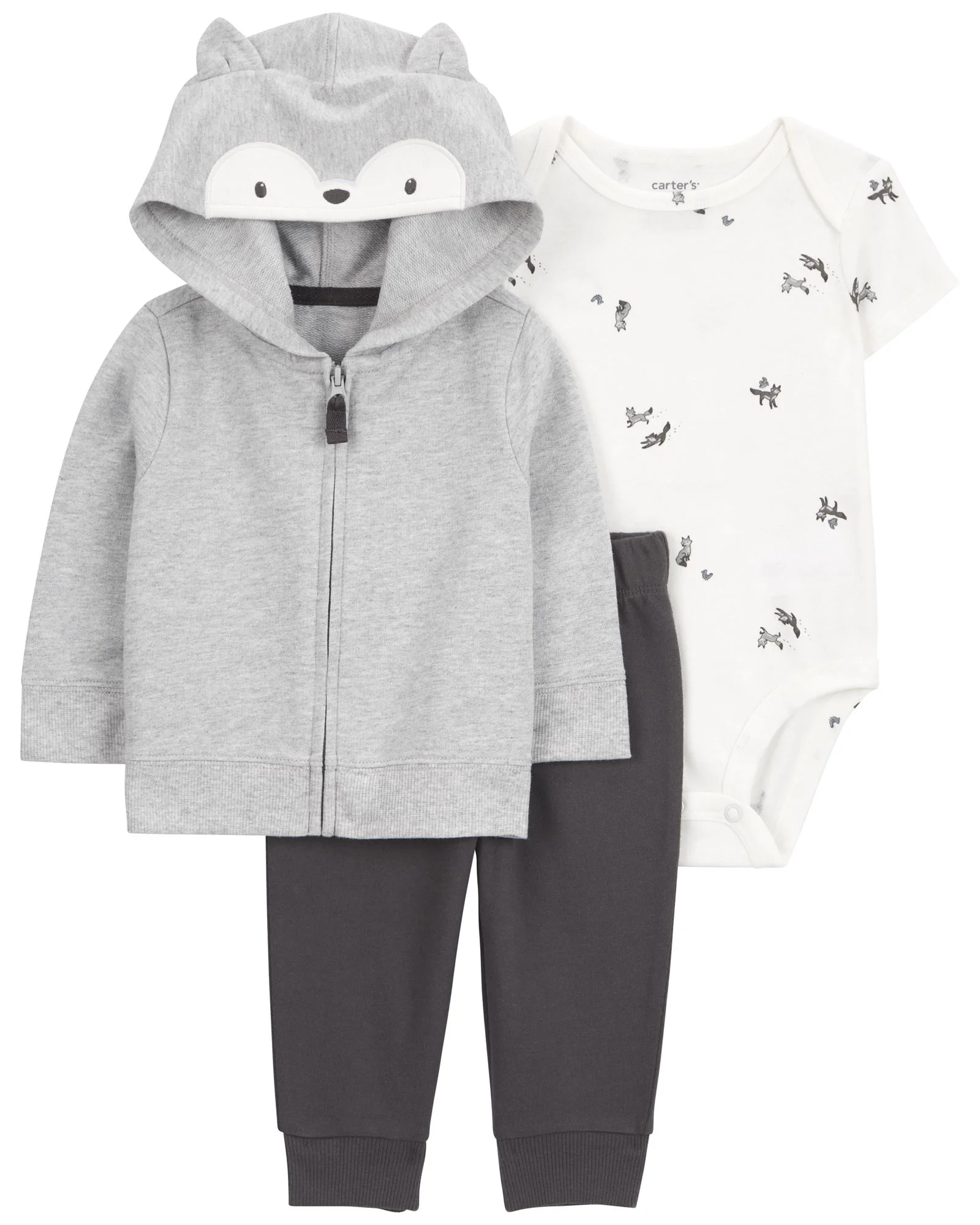 Carter's Комплект 3 в 1 Gray Animal - кофта, боди и штаны