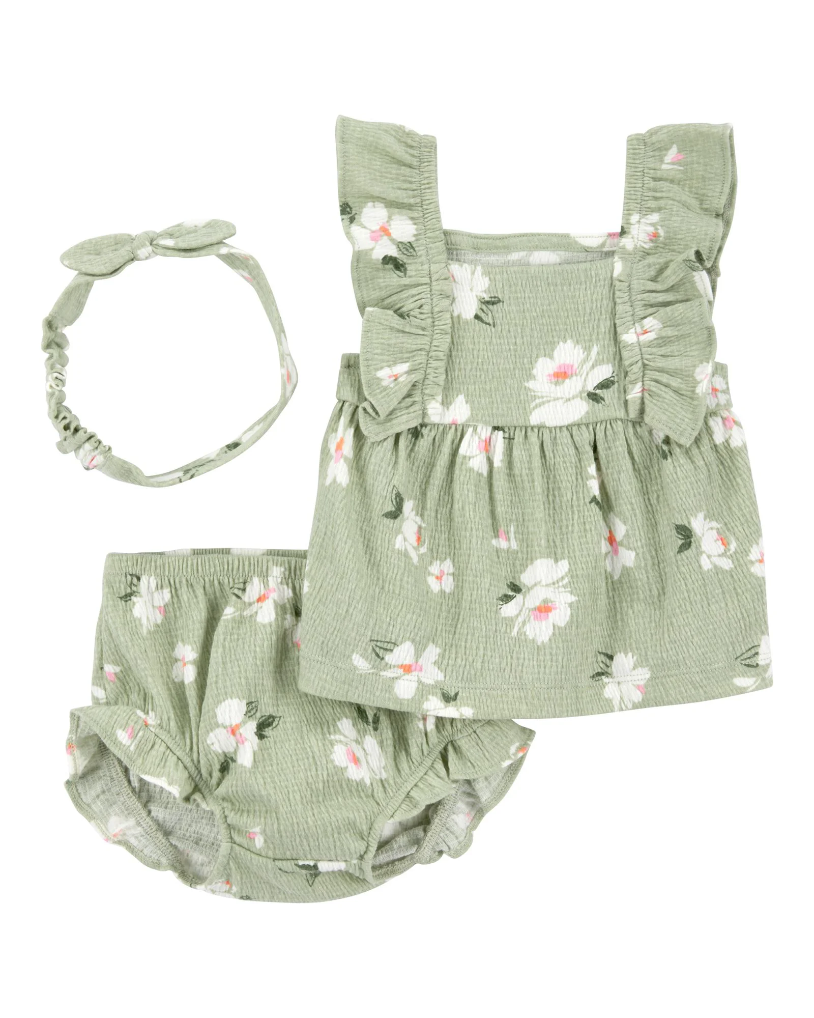 Carter's Комплект 3 в 1 Топ, шорты и повязка на голову Green Floral