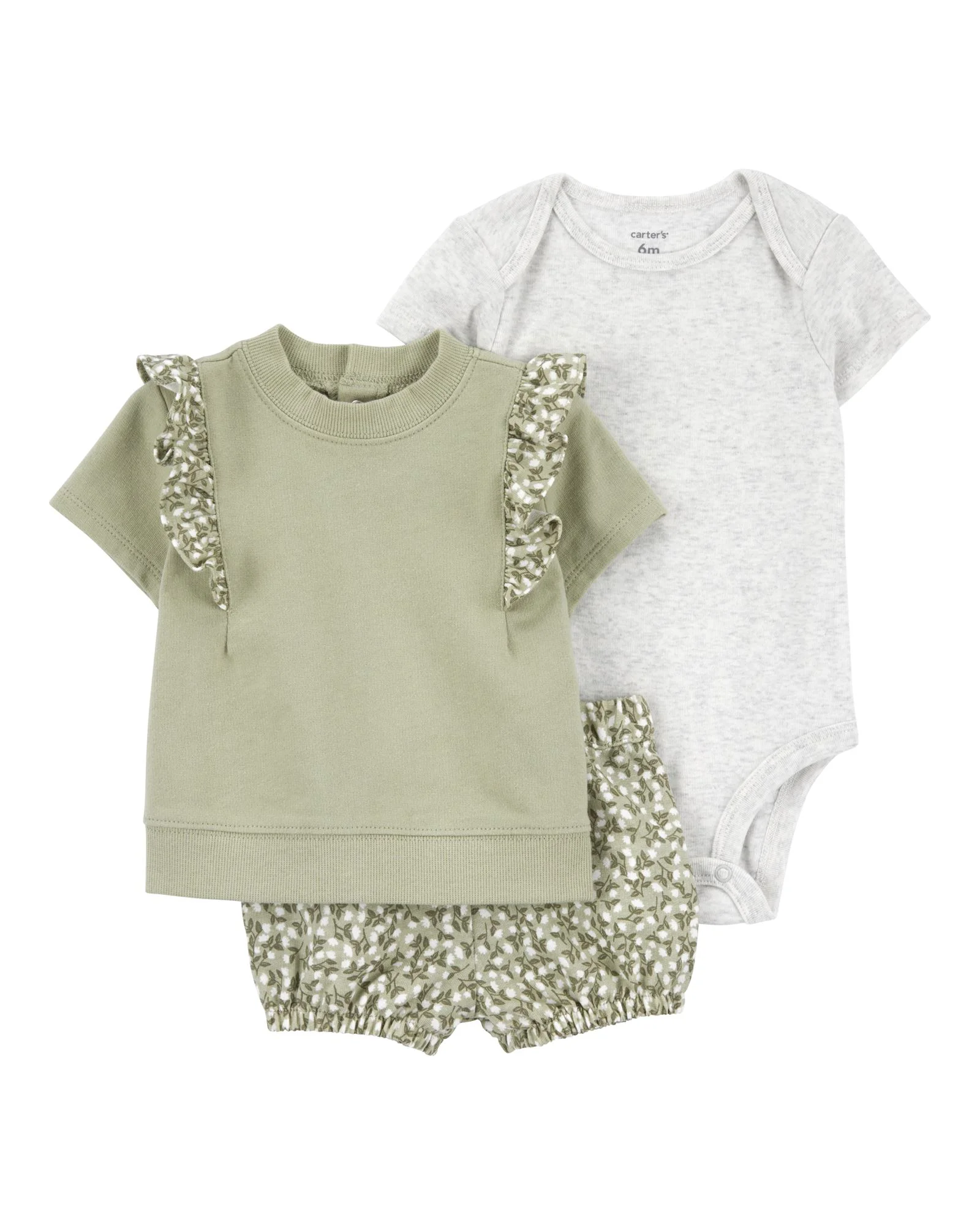 Carter's Set 3 piese Body, tricou si pantaloni scurti Green Ditsy Floral foto