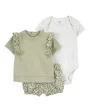 Carter's Set 3 piese Body, tricou si pantaloni scurti Green Ditsy Floral foto
