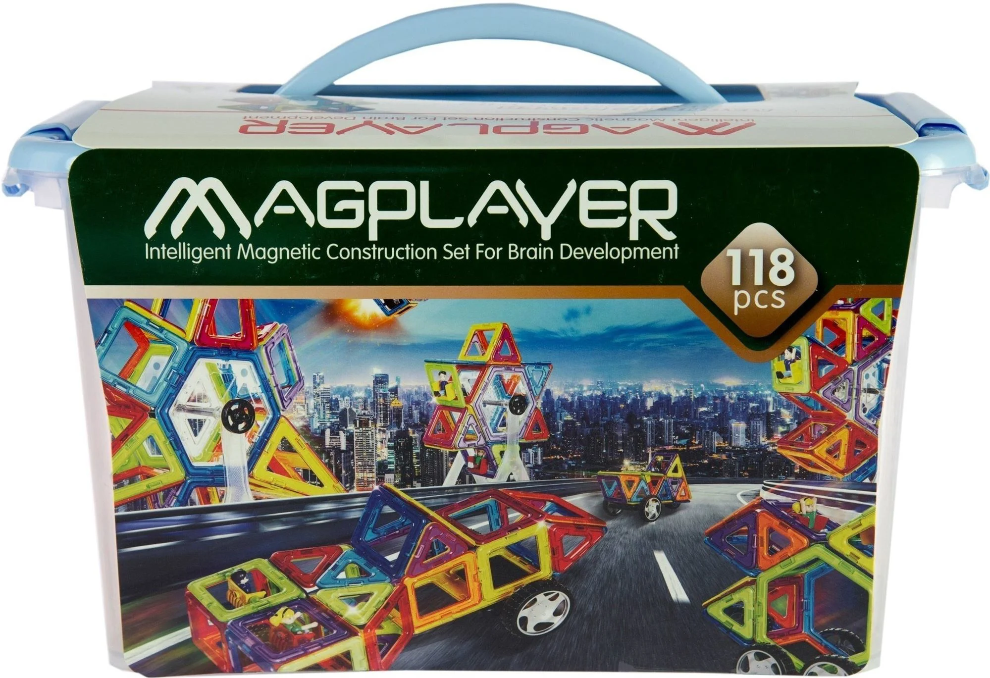 Set de constructie magnetic Magplayer in cutie, 118 piese
