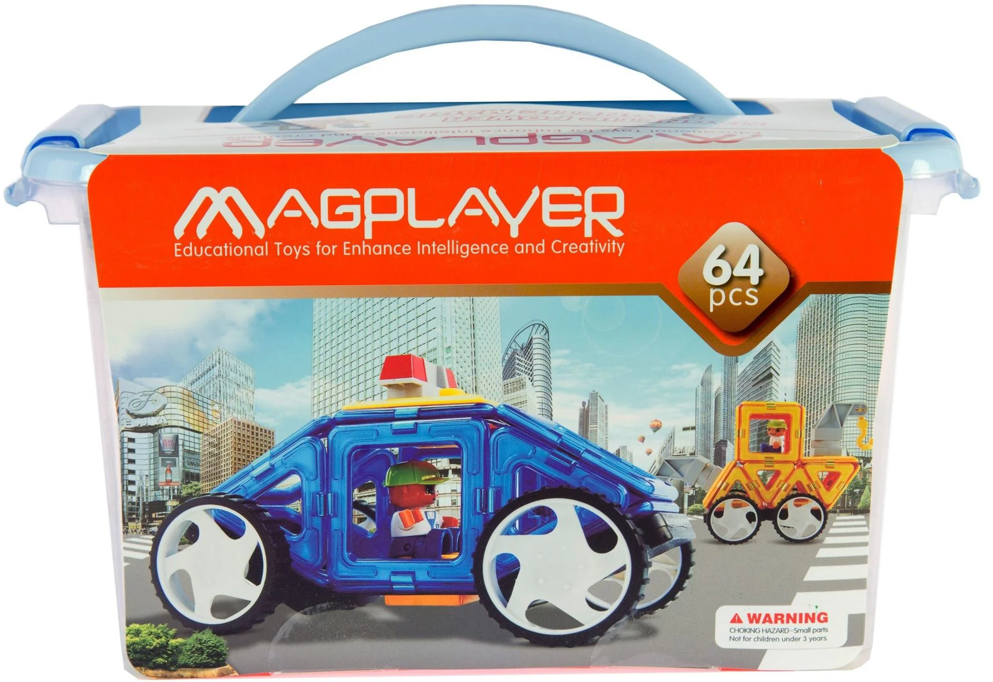 Set de constructie magnetic Magplayer in cutie, 64 piese