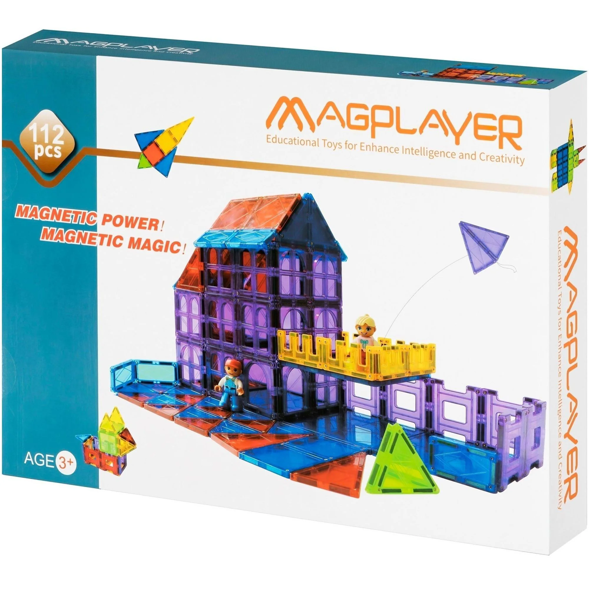 Set de constructie Magplayer placi magnetice, 112 piese
