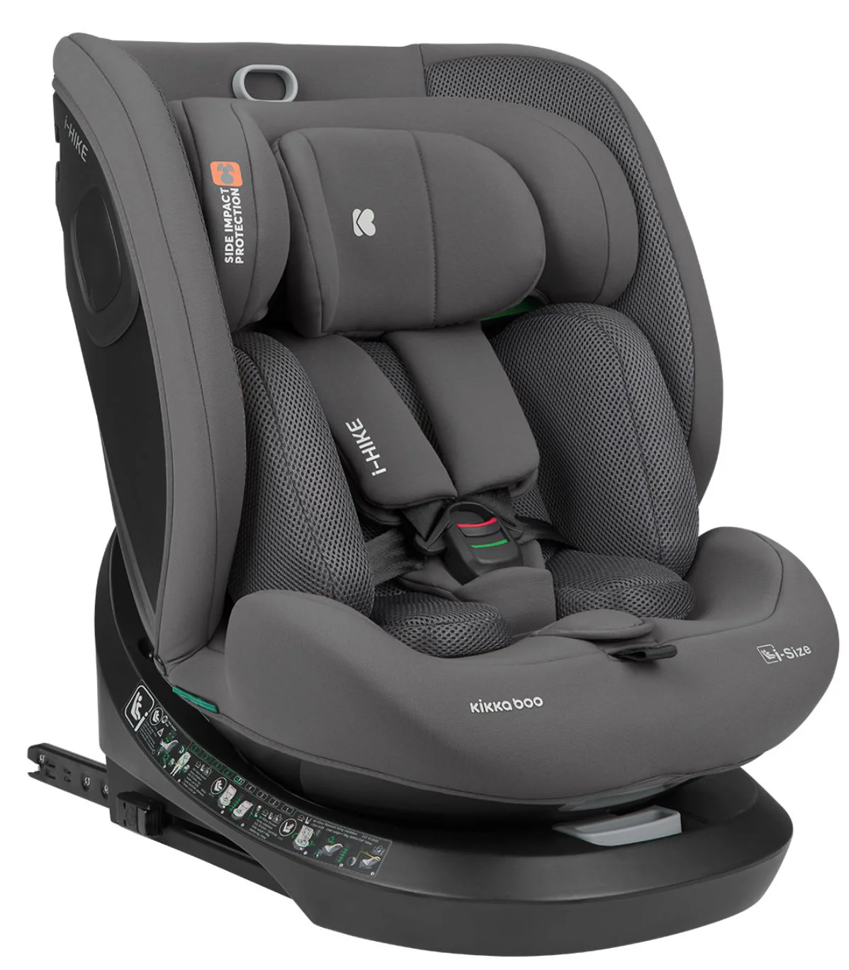 Scaun auto rotativ cu isofix KikkaBoo i-Hike Dark Grey, 40-150 cm