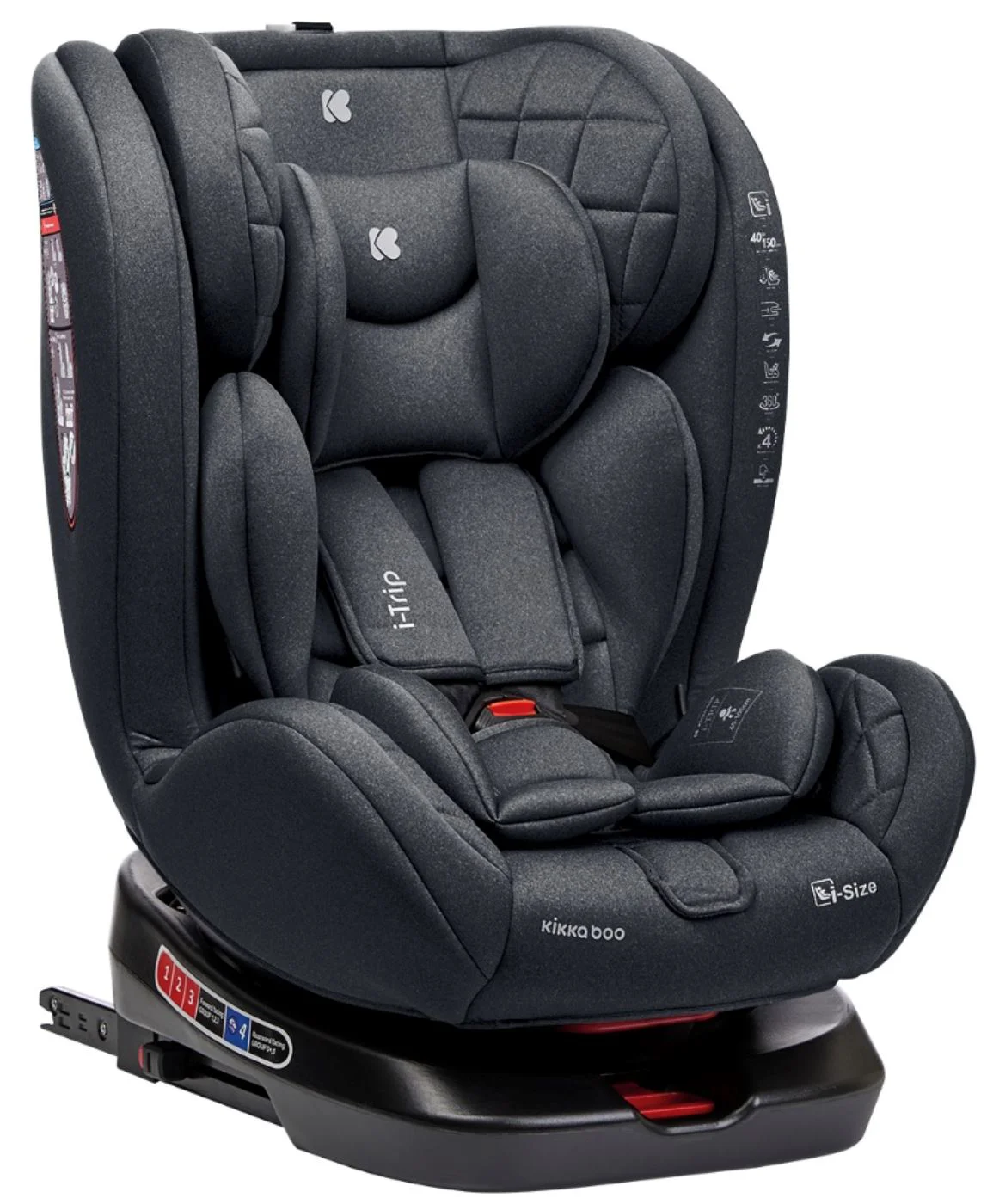 Вращающееся автокресло с изофиксом KikkaBoo i-Trip Grey, 40-150 см