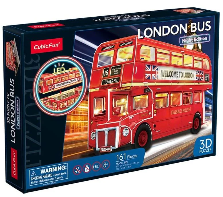 Puzzle 3D CubicFun Autobuz londonez cu iluminare LED