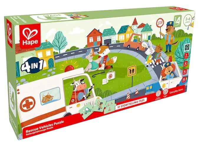 image for Puzzle 4 in 1 Hape Vehicule de salvare foto