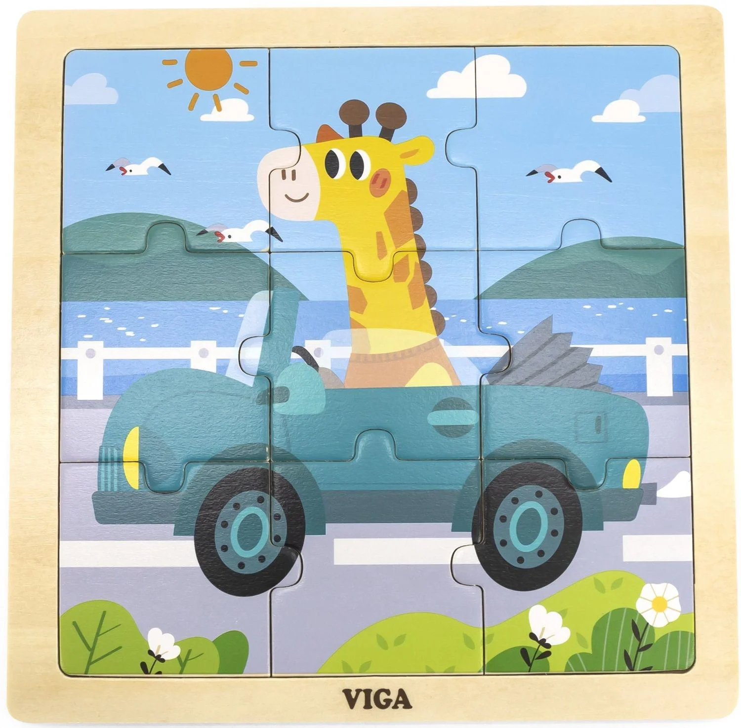 Puzzle din lemn Viga Toys Automobilul, 9 el.