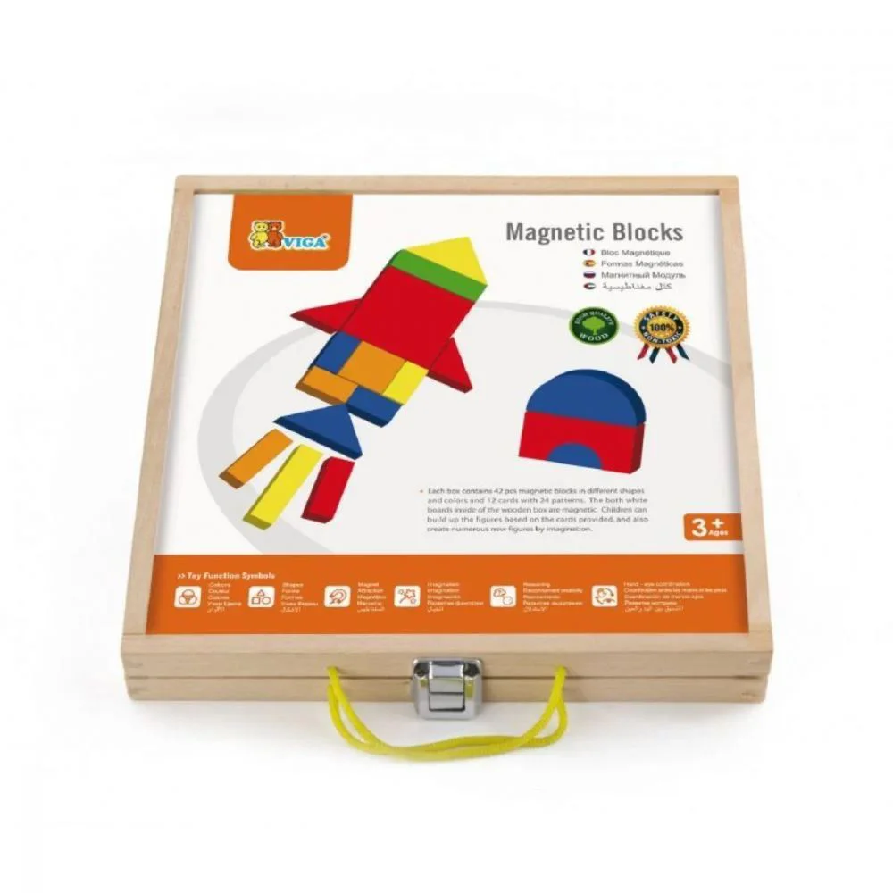 Set de blocuri magnetice din lemn Viga Toys Forme si culori foto