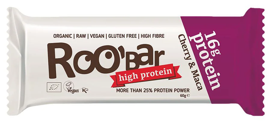 Baton Bio proteic cu cirese si maca Raw Roobar, 60 g foto