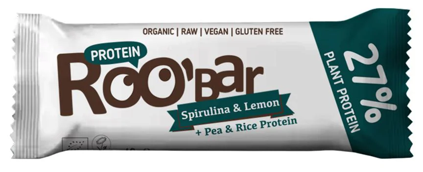 Baton Bio proteic cu spirulina si lamaie Raw Roobar, 40 g foto