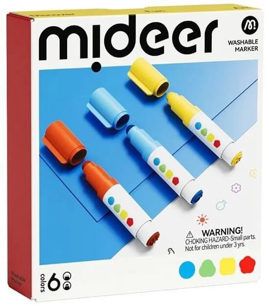 image for Набор смываемых фломастеров с круглым наконечником и штампом Mideer, 6 цветов foto