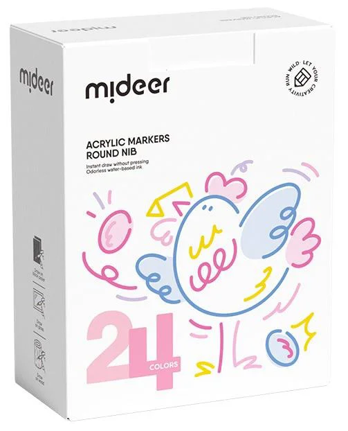 Set de markere acrilice cu varf rotund Mideer, 24 culori