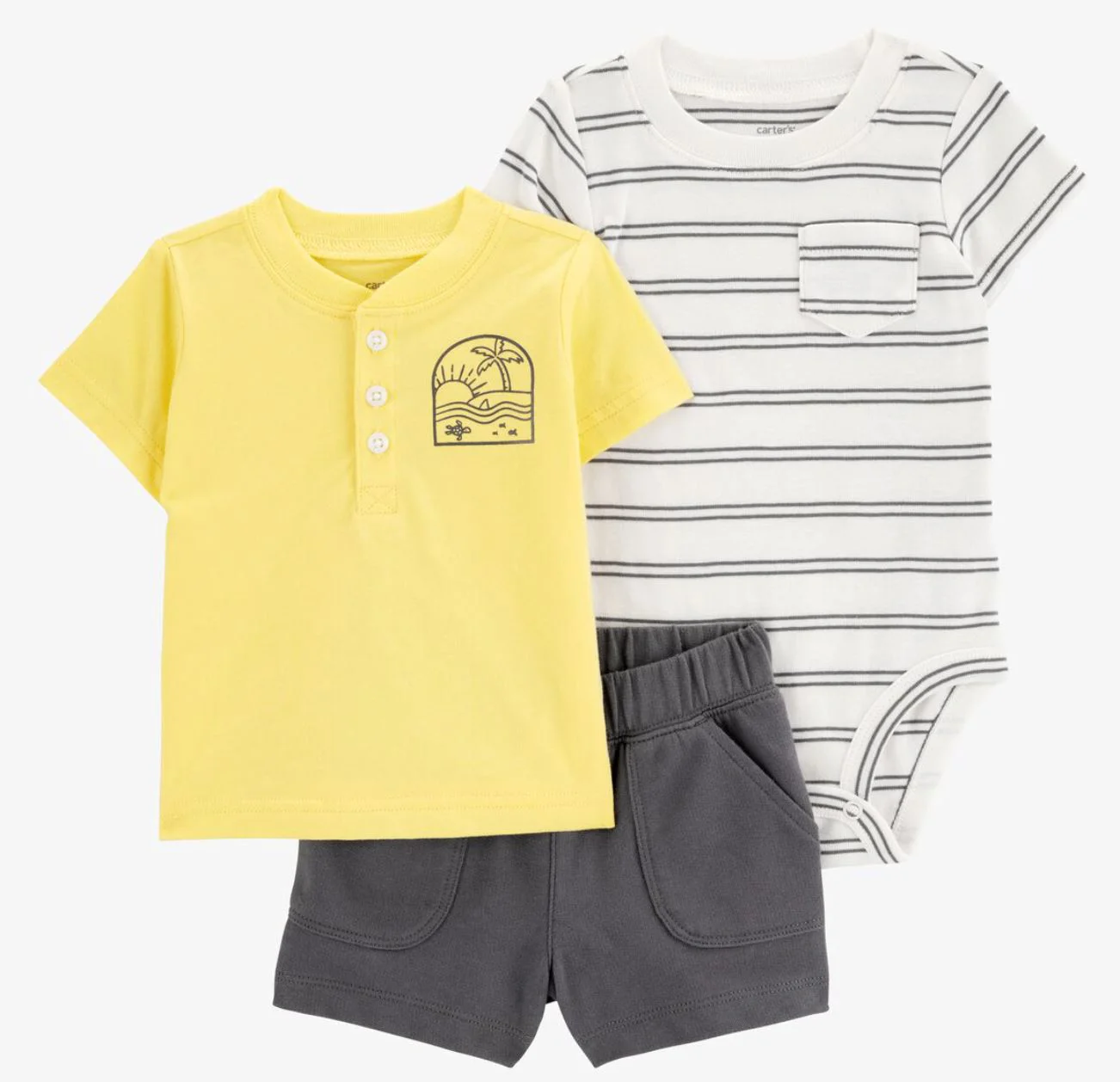 Carter's Set 3 piese Body, tricou si pantaloni scurti Yellow Henley foto