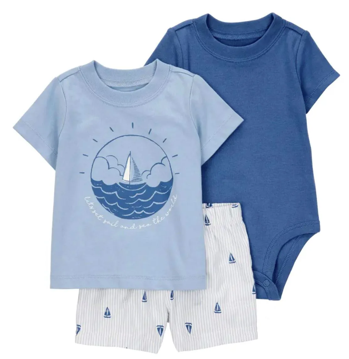 Carter's Set 3 piese Body, tricou si pantaloni scurti Blue Sailboat Graphic foto