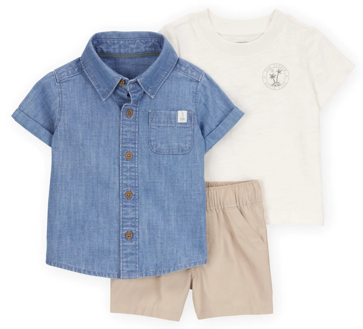 Carter's Set 3 piese Chambray - Camasa, tricou si pantaloni scurti foto
