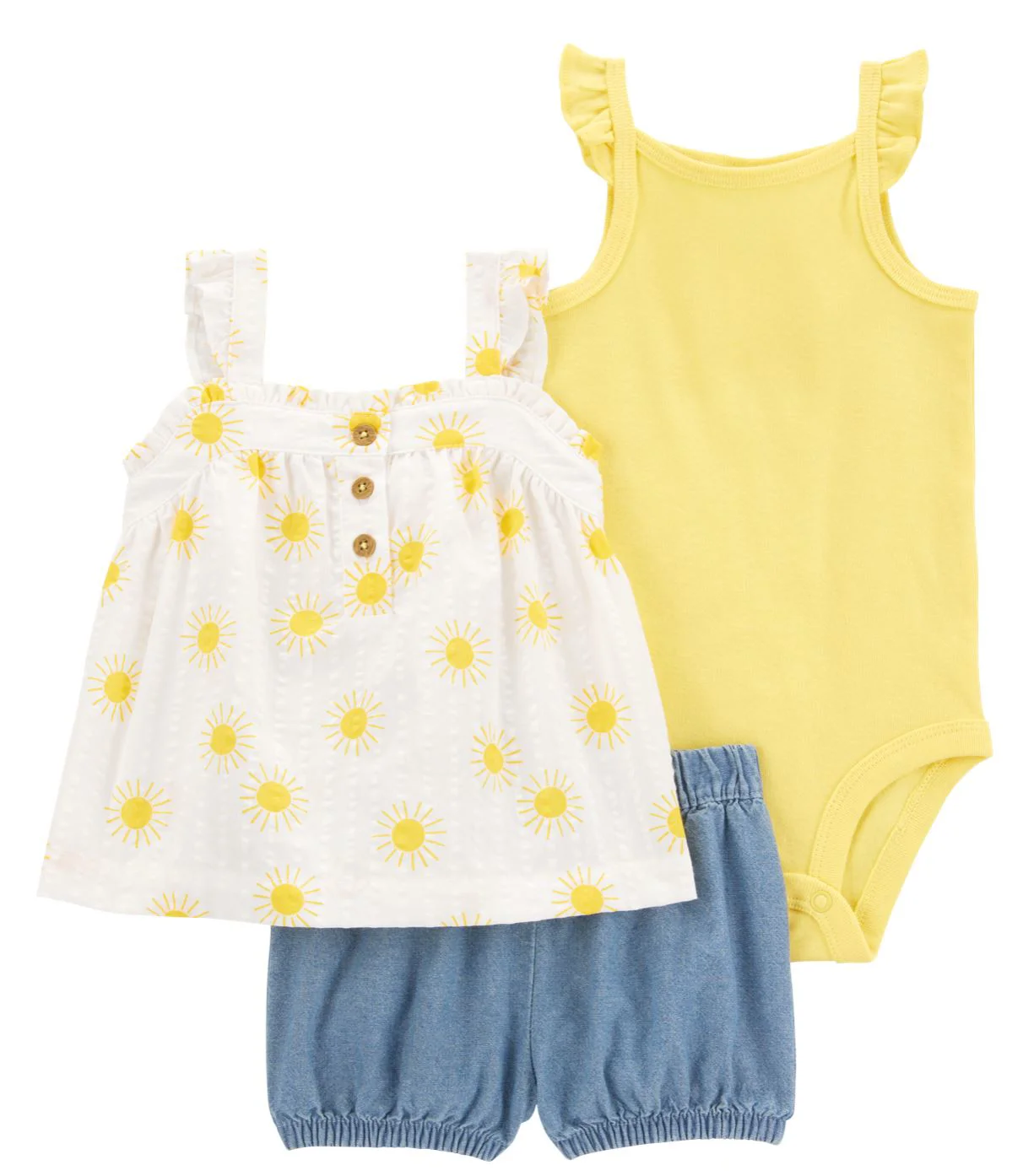 Carter's Set 3 piese Yellow Sun Chambray - Body, tricou si pantaloni scurti foto