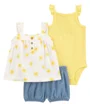 Carter's Set 3 piese Yellow Sun Chambray - Body, tricou si pantaloni scurti foto