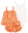 Carter's Set 3 piese Body, tricou si pantaloni scurti Orange Floral foto