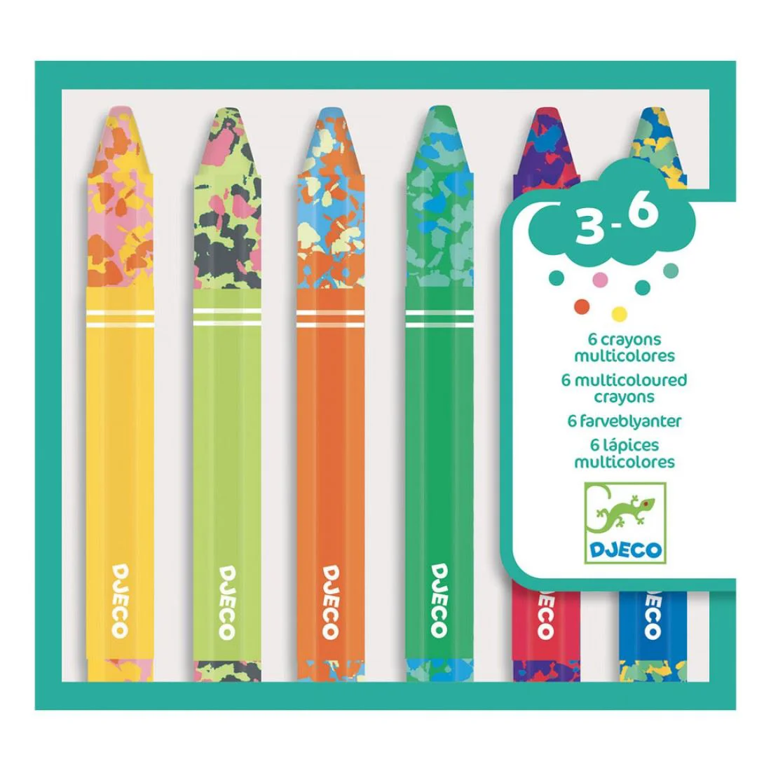 Set de creioane cerate multicolore Djeco, 6 culori