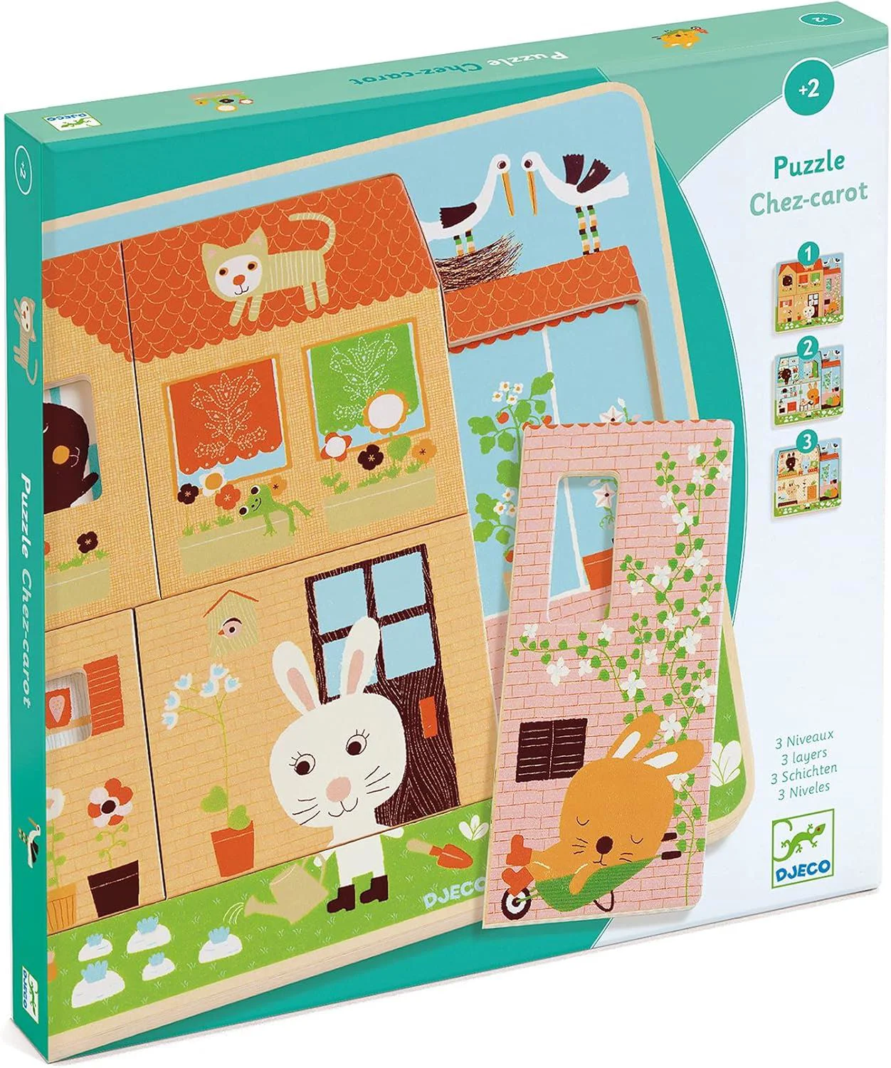 image for Puzzle din lemn in 3 nivele Djeco Cabana Iepurasului foto