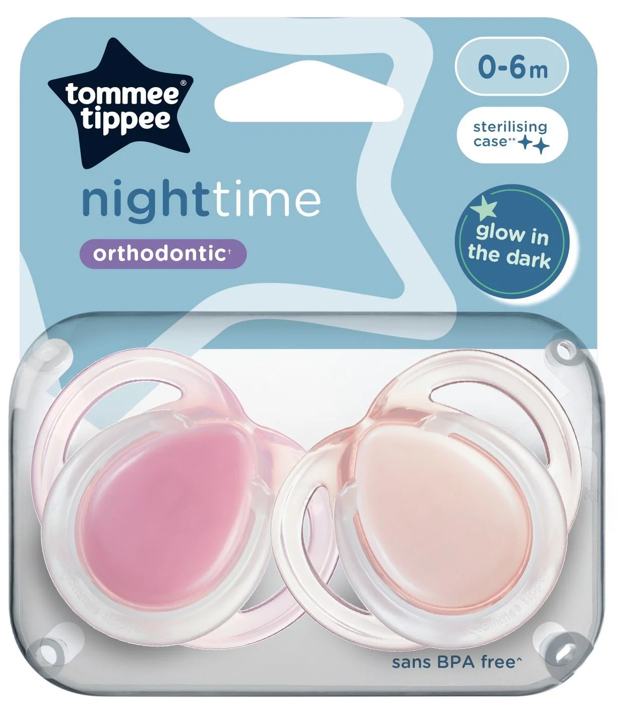 image for Suzete ortodontice din silicon de noapte Tommee Tippee Roz (0-6 luni), 2 buc. foto