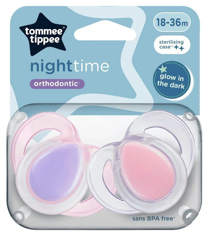 image for Suzete ortodontice din silicon Tommee Tippee Night Time Roz (18-36 luni), 2 buc. foto