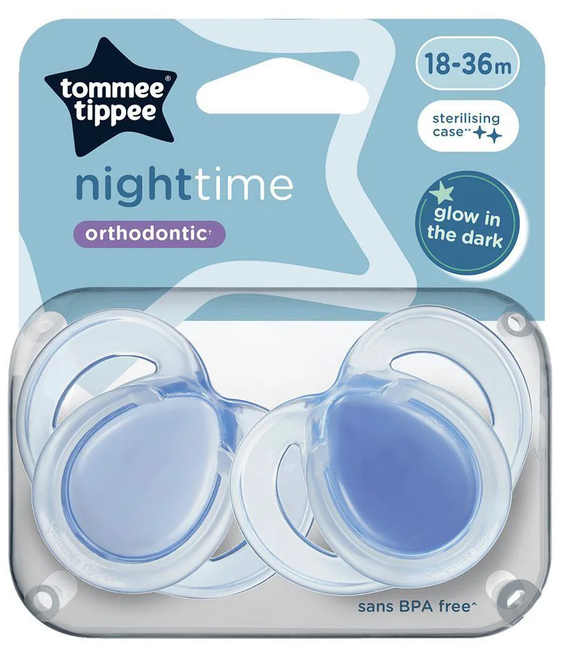 image for Suzete ortodontice din silicon Tommee Tippee Night Time Albastre (18-36 luni), 2 buc. foto