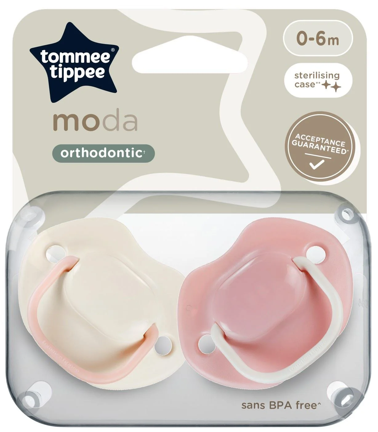 image for Suzete ortodontice din silicon Tommee Tippee Moda Bej/Roz (0-6 luni), 2 buc. foto