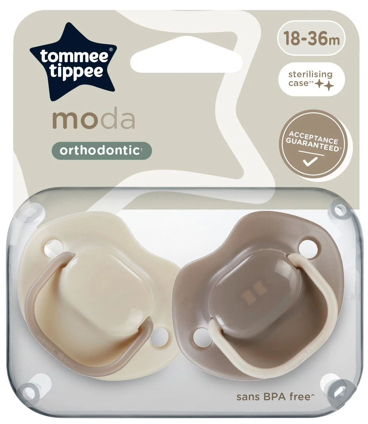 image for Suzete ortodontice din silicon Tommee Tippee Moda Bej (18-36 luni), 2 buc. foto