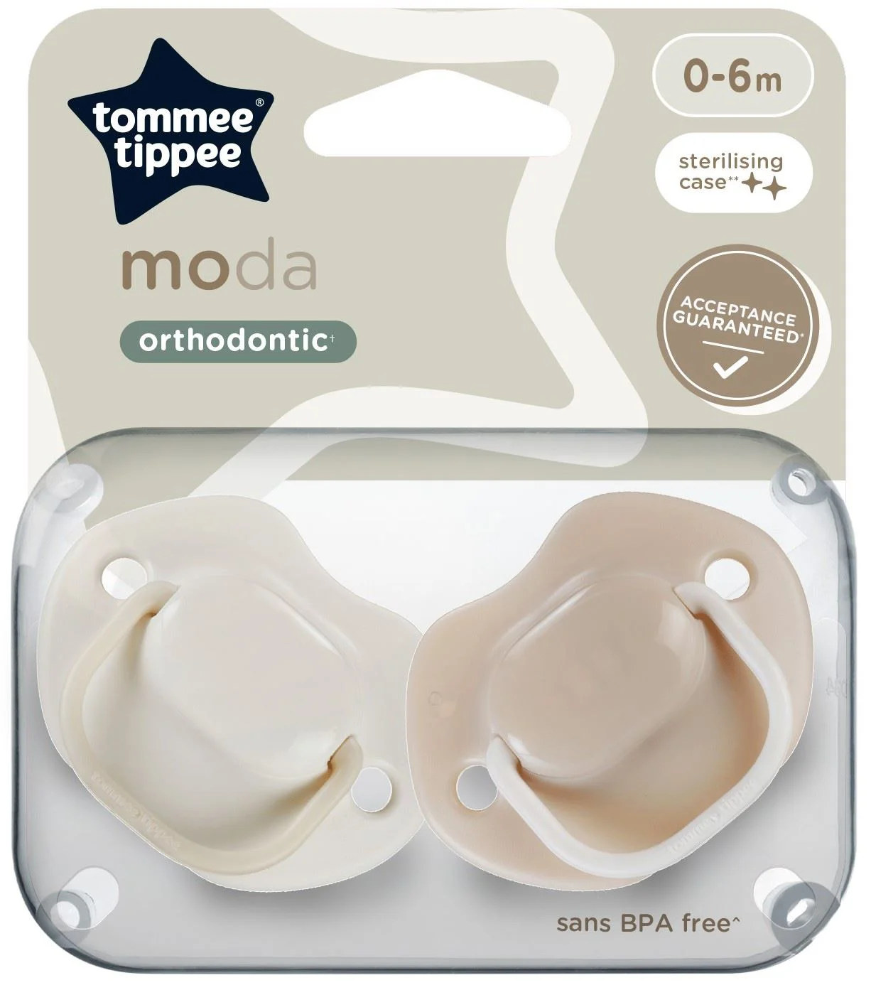image for Suzete ortodontice din silicon Tommee Tippee Moda Bej (0-6 luni), 2 buc. foto