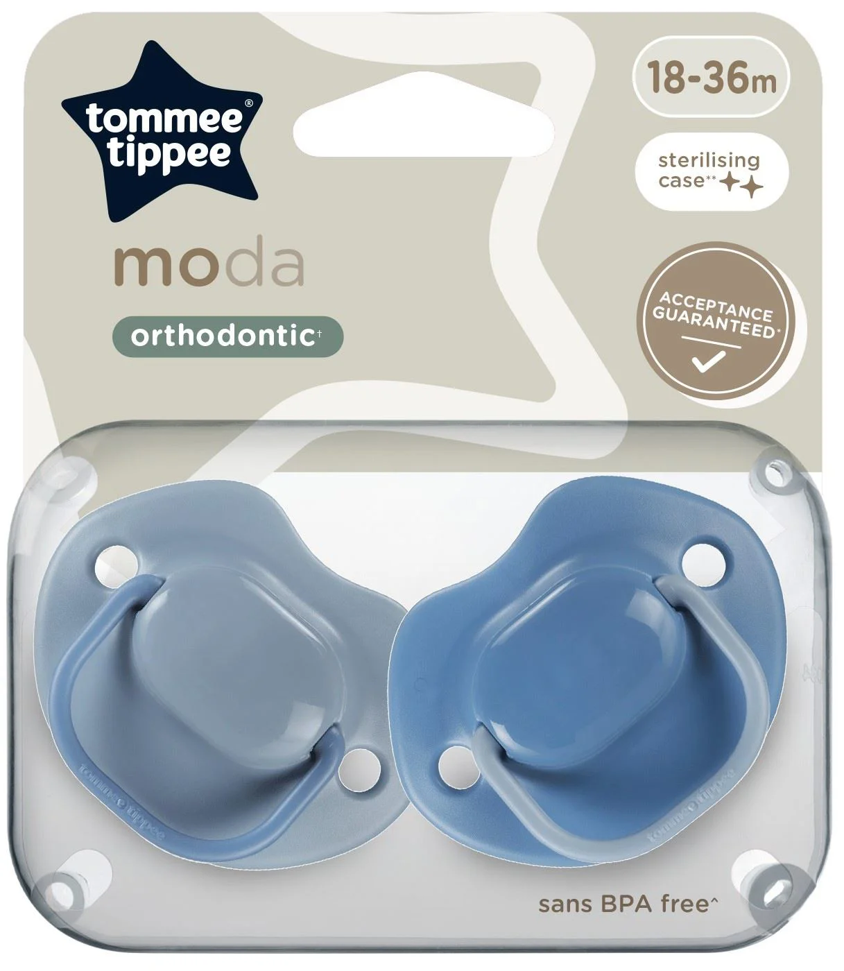 image for Suzete ortodontice din silicon Tommee Tippee Moda Albastru (18-36 luni), 2 buc. foto