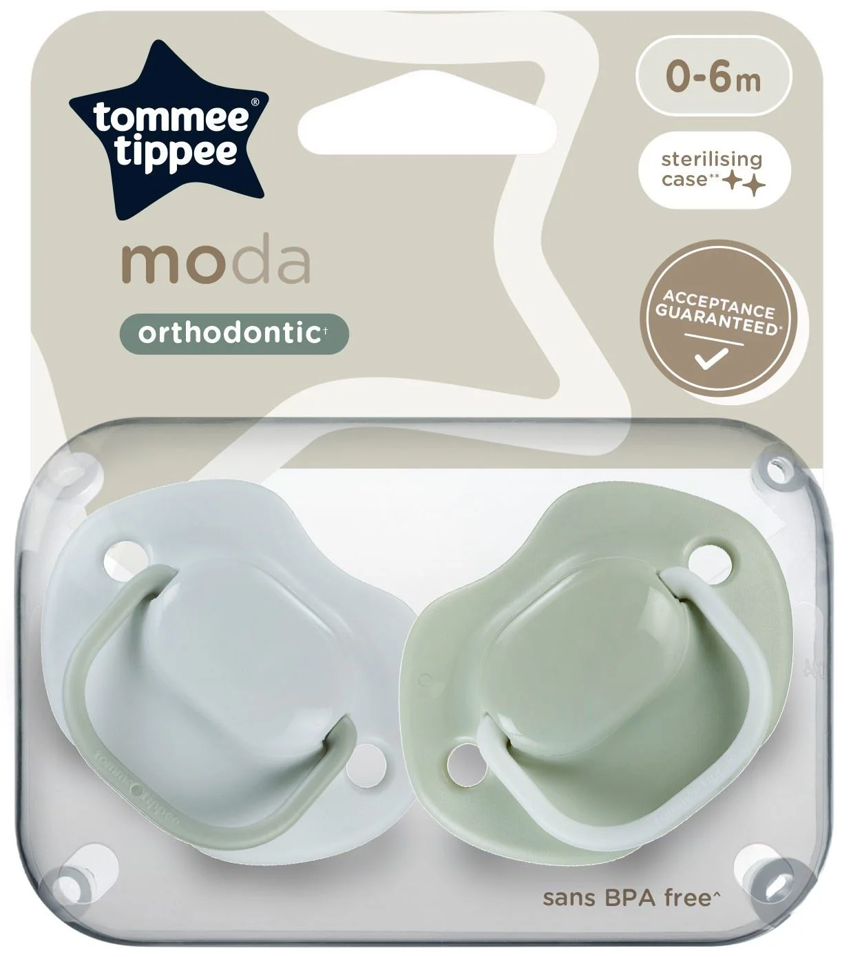 image for Suzete ortodontice din silicon Tommee Tippee Moda Alb/Verde (0-6 luni), 2 buc. foto