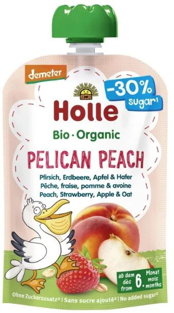 image for Piure Holle Pelican Peach din piersici, capsuna, mere si ovaz (6+ luni), 100 g foto