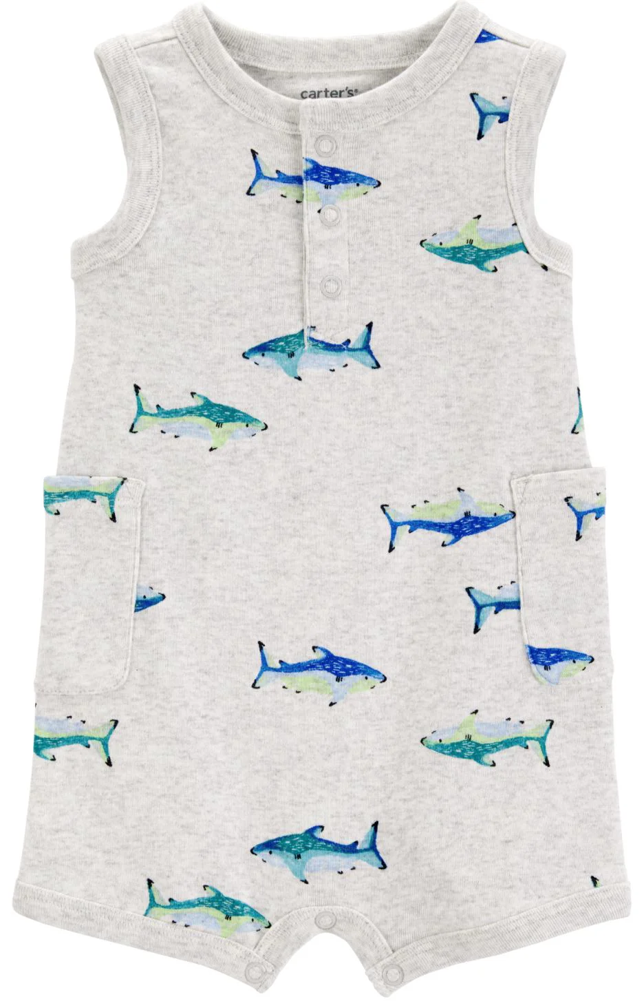 Carter's Salopeta de vara Ivory Gray Blue Fish foto